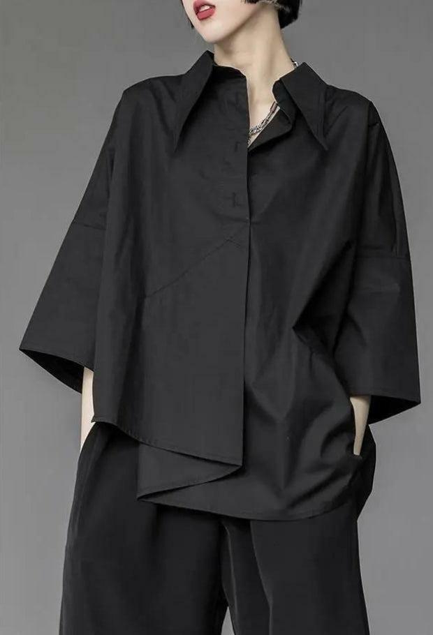 Trendy Y2K Asymmetric Black Shirt for Grunge and Retro Summer Outfits