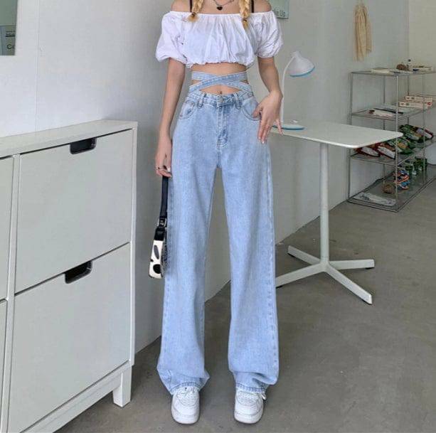 Trendy Y2K Cross Waist Jeans for Effortless Summer Outfits