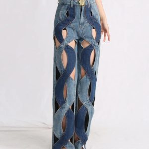 Trendy Y2K Cut Out Denim Jeans for a Chic Summer Look