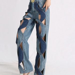 Trendy Y2K Cut Out Denim Jeans for a Chic Summer Look