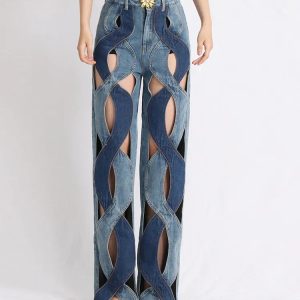 Trendy Y2K Cut Out Denim Jeans for a Chic Summer Look