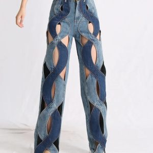 Trendy Y2K Cut Out Denim Jeans for a Chic Summer Look