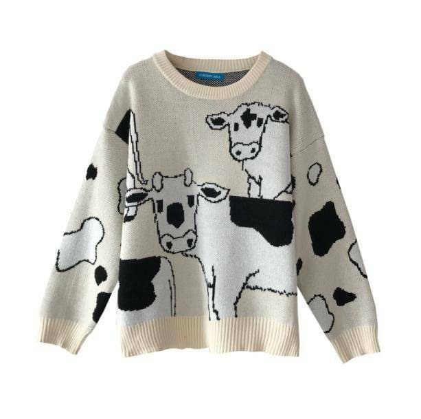 Trendy Y2K Grunge Lazy Cow Sweater for Retro Summer Outfits