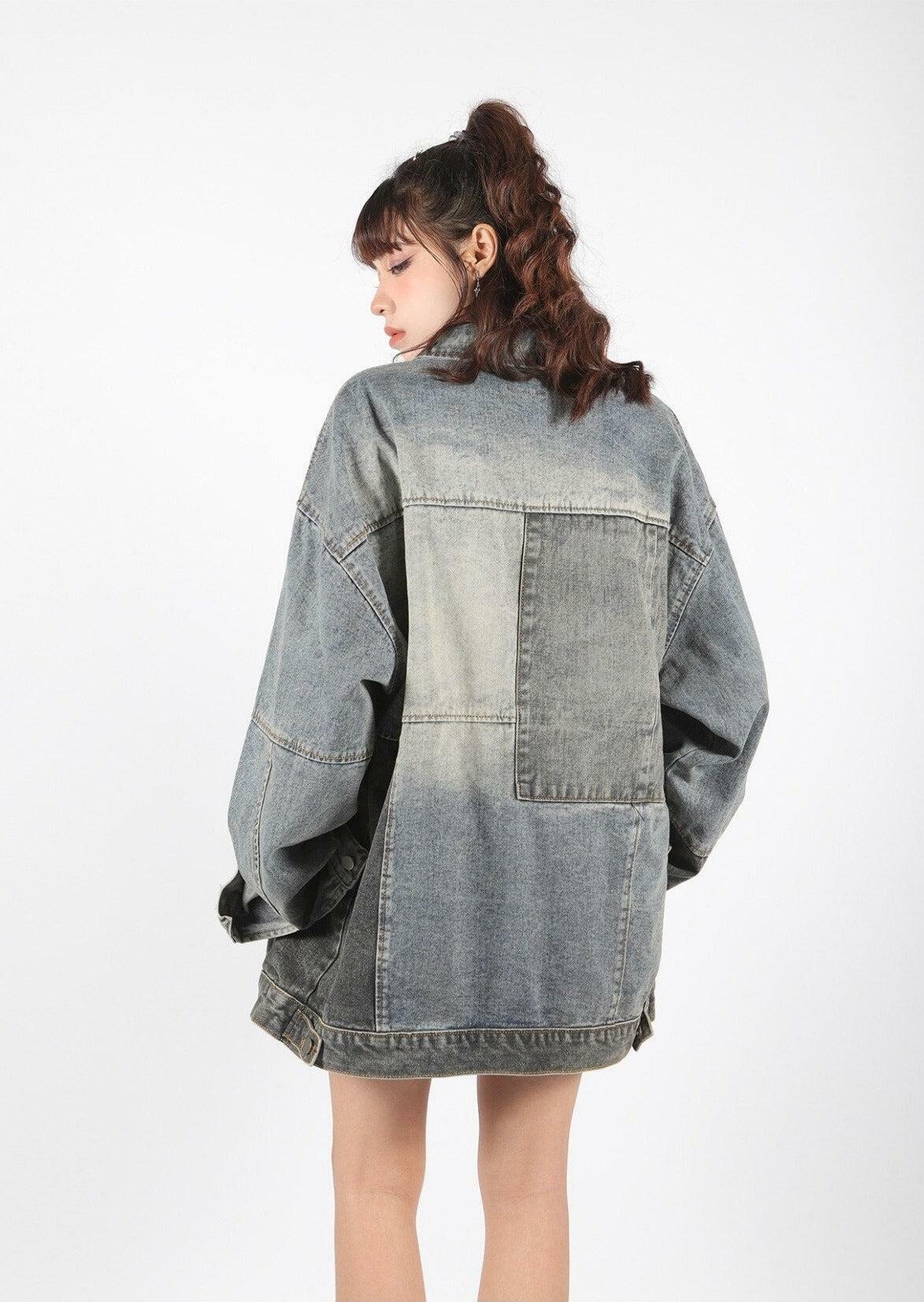 Trendy Y2K Patchwork Oversized Denim Jacket for Retro Summer Vibes