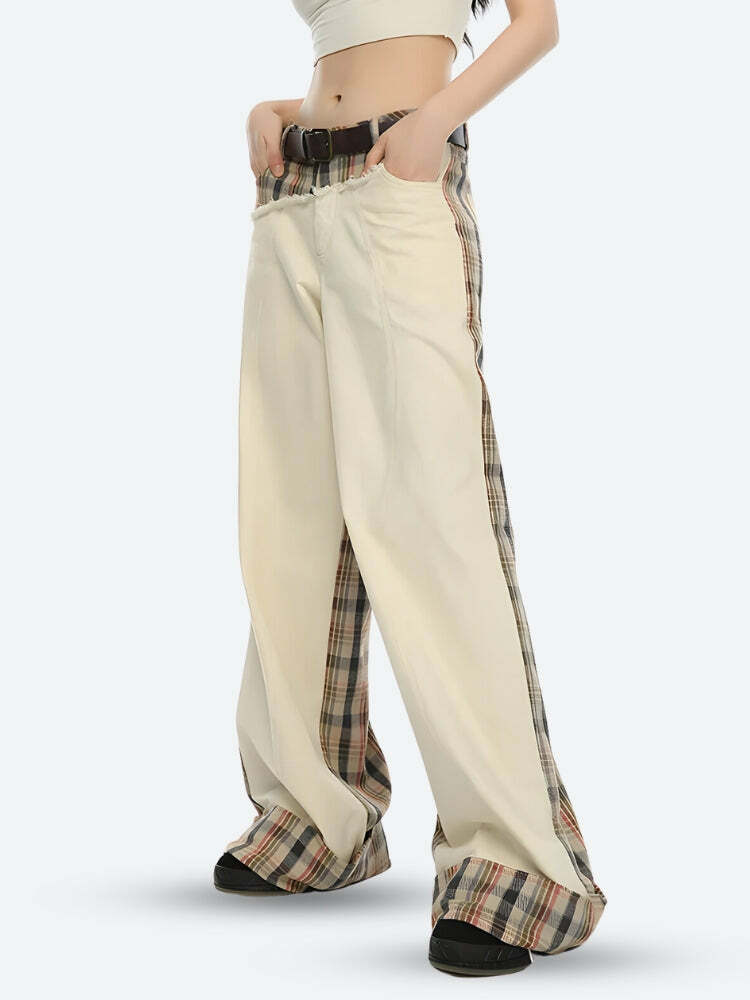 Trendy Y2K Patchwork Pants for Summer: Retro 90s Grunge Style Outfit