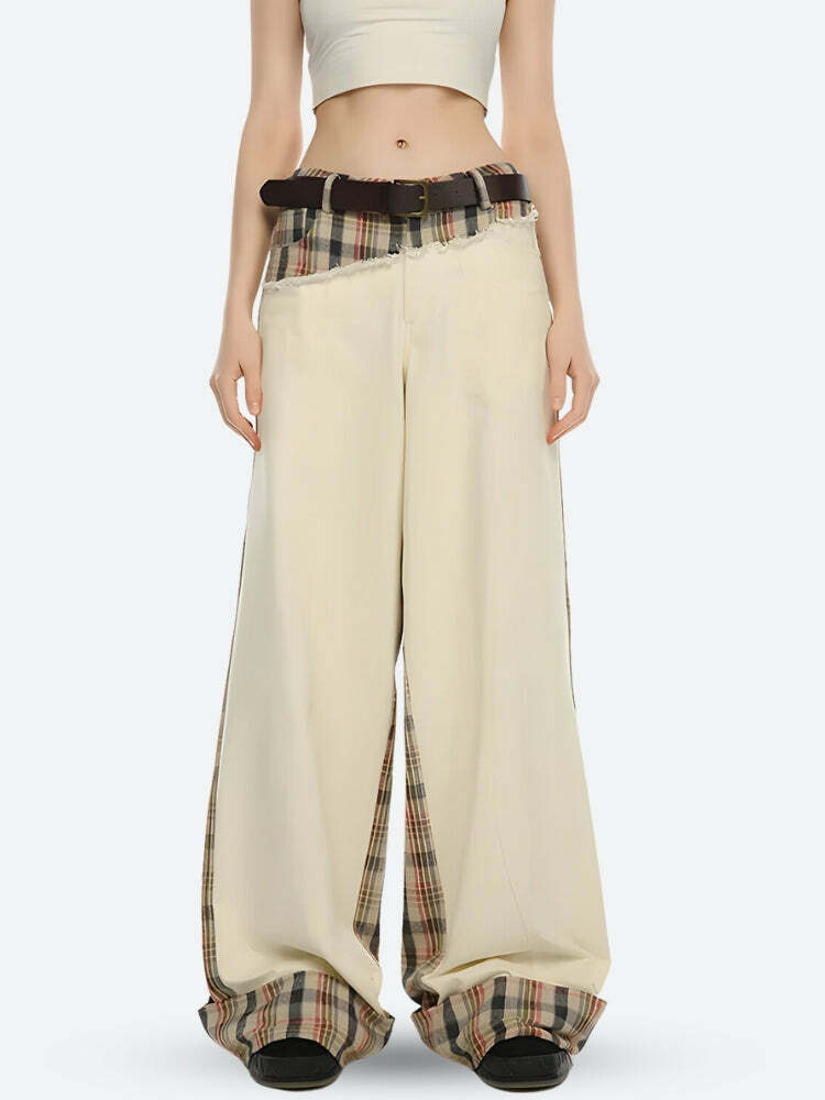 Trendy Y2K Patchwork Pants for Summer: Retro 90s Grunge Style Outfit