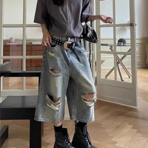 Trendy Y2K Ripped Jean Shorts for Summer: Retro Grunge Vibes