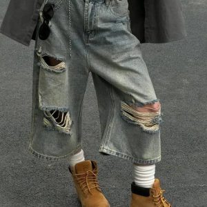 Trendy Y2K Ripped Jean Shorts for Summer: Retro Grunge Vibes