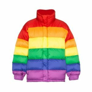 Vibrant Y2K Puffy Rainbow Jacket for Retro Summer Outfits