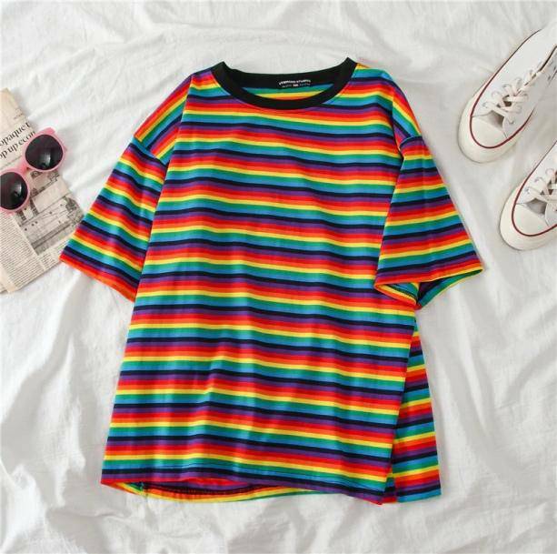 Vibrant Y2K Striped Top for Retro Summer Outfits and Grunge Vibes