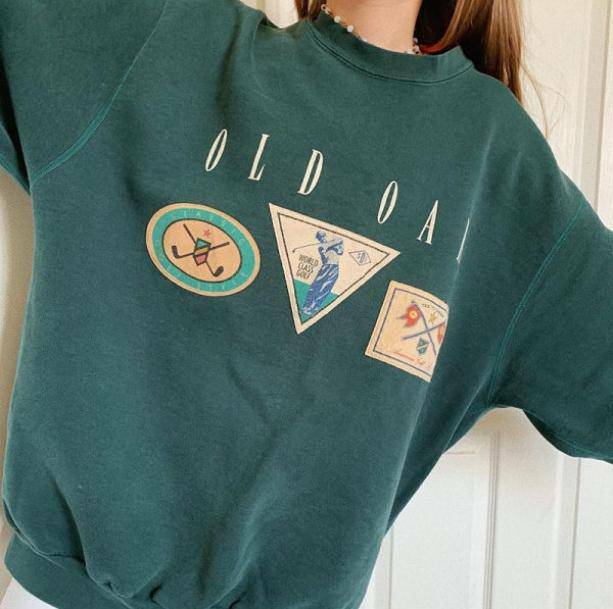 Vintage Forest Green Y2K Sweatshirt - Retro 90s Grunge Style Top