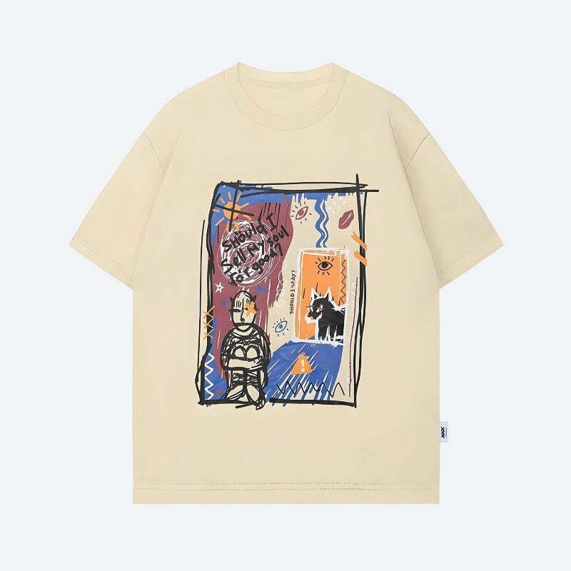 Y2K Abstract Sketch Graphic Tee - Retro 90s Inspired Summer Top