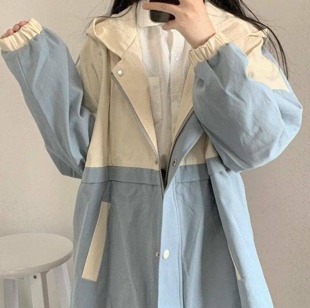 Y2K Aesthetic Blue Sky Rain Jacket for Summer Outfits and Grunge Looks