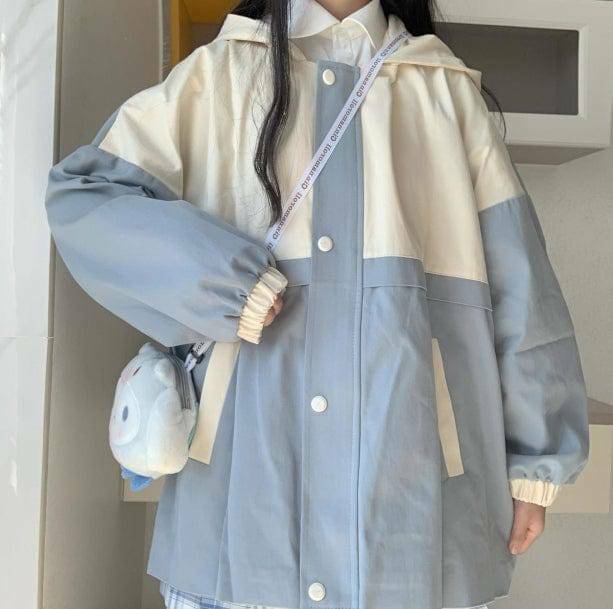 Y2K Aesthetic Blue Sky Rain Jacket for Summer Outfits and Grunge Looks