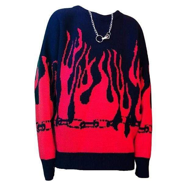 Y2K Aesthetic Flame Sweater - Retro 90s Grunge Style for Summer Vibes