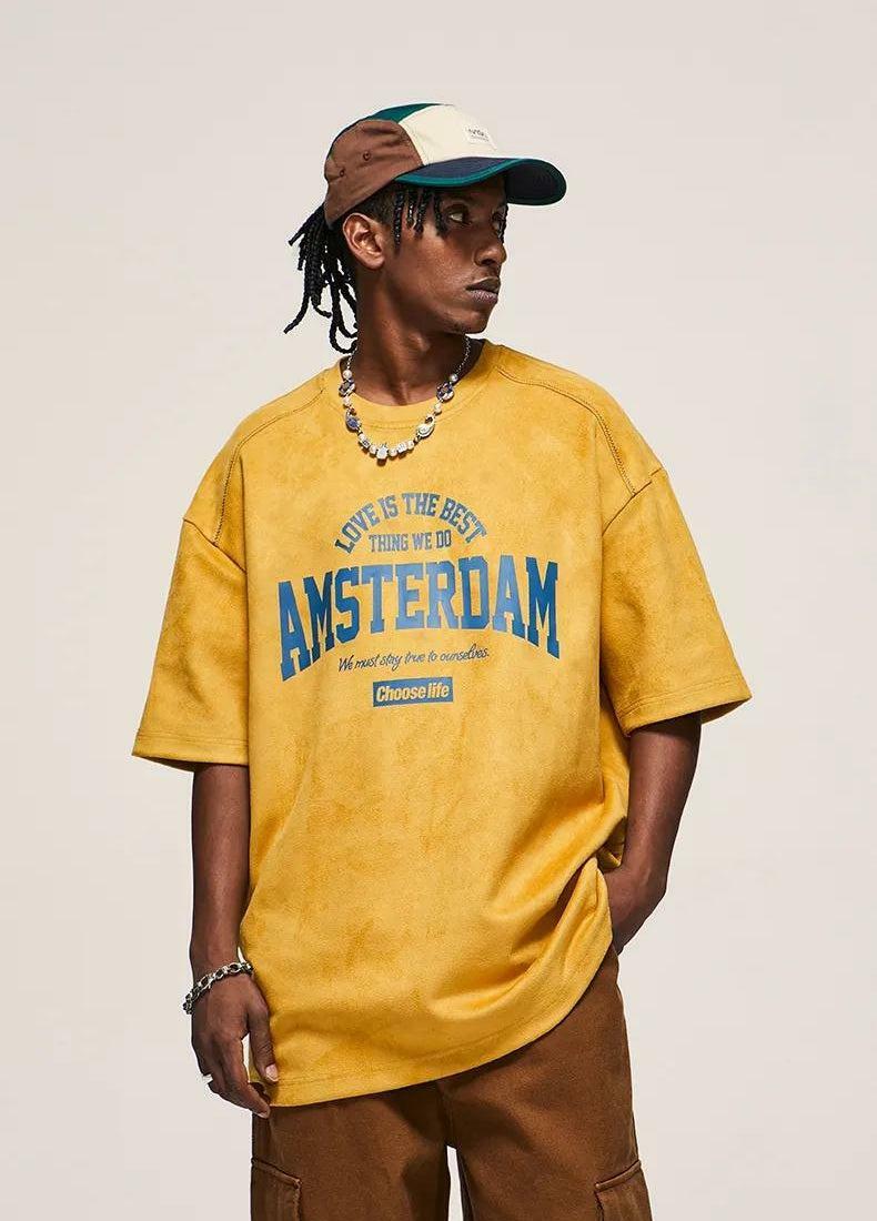 Y2K Amsterdam Suede Tee: Retro 90s Grunge Summer Outfit Essential