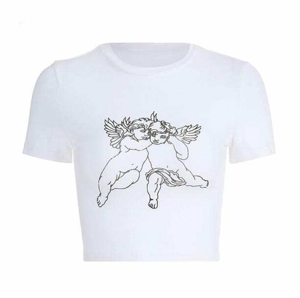 Y2K Angel White Top: Trendy Summer Outfit for Retro Vibes