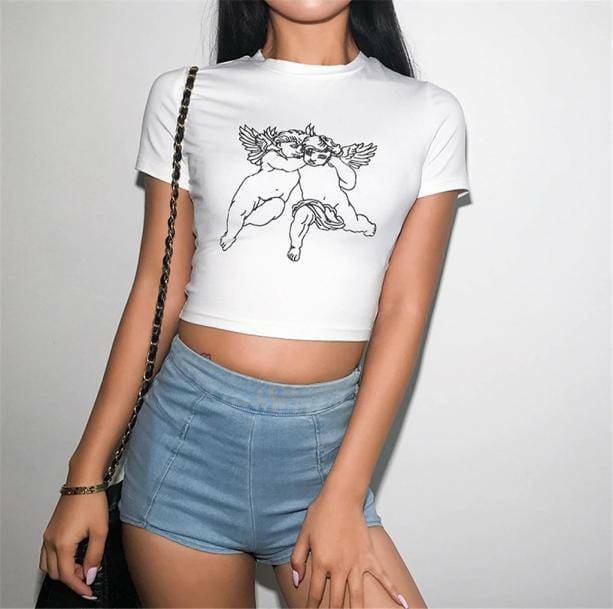 Y2K Angel White Top: Trendy Summer Outfit for Retro Vibes