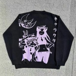 Y2K Anime Knitted Sweater: Retro Style for Y2K Fashion Lovers