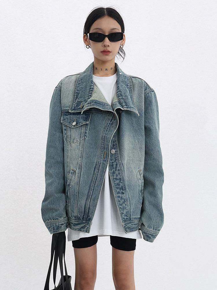 Y2K Asymmetrical Denim Jacket: Trendy Grunge Style for Summer Outfits