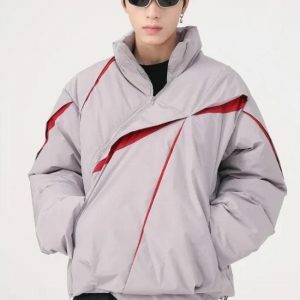 Y2K Asymmetrical Zipper Puffer Jacket for Trendy Summer Outfits