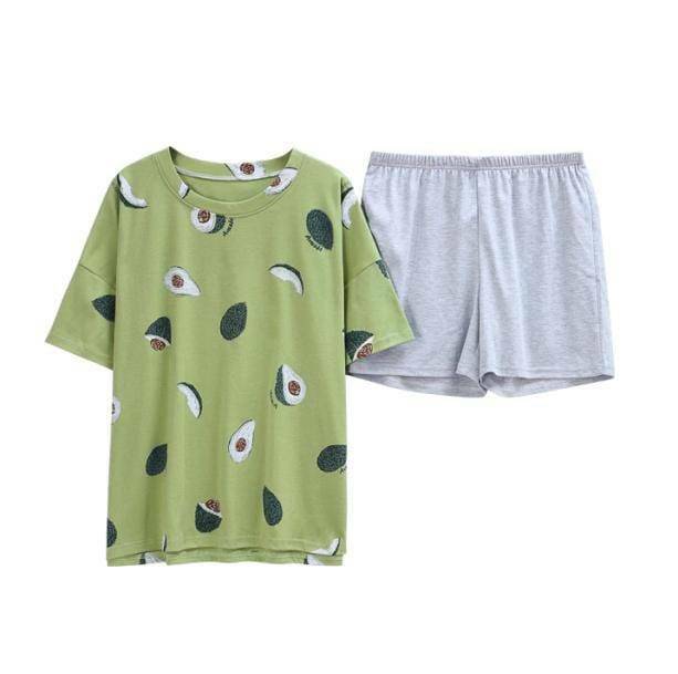 Y2K Avocado Vibes Pajama Set - Retro Summer Sleepwear for Trendy Nights