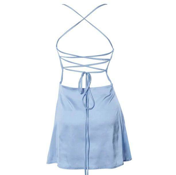 Y2K Backless Blue Dress - Retro Summer Outfit for Effortless Style