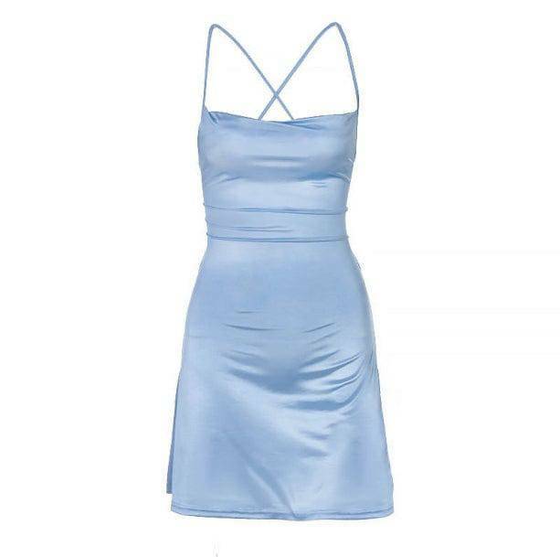 Y2K Backless Blue Dress - Retro Summer Outfit for Effortless Style