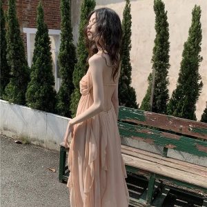 Y2K Backless Chiffon Midi Dress for Summer Parties and Retro Vibes