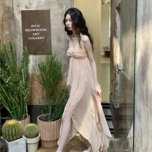 Y2K Backless Chiffon Midi Dress for Summer Parties and Retro Vibes