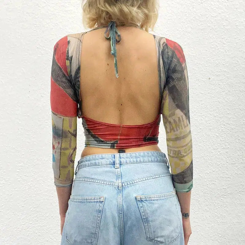 Y2K Backless Crop Top: Trendy Summer Outfit for Retro Vibes