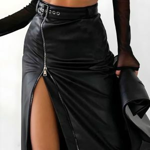 Y2K Baddie Zip Up Slit Midi Pencil Skirt for Trendy Summer Outfits