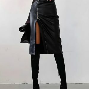 Y2K Baddie Zip Up Slit Midi Pencil Skirt for Trendy Summer Outfits