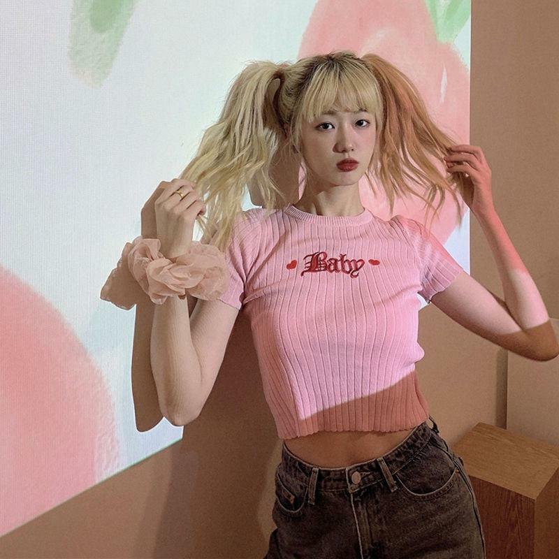 Y2K Barbie Embroidered Crop Top for Trendy Summer Outfits