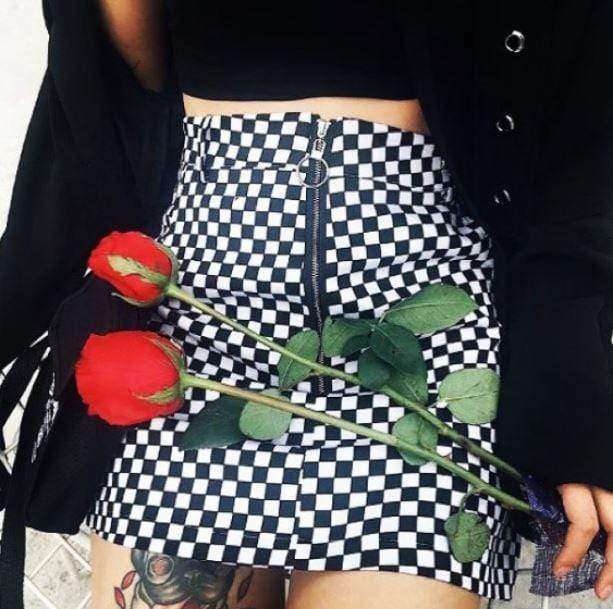 Y2K Black and White Checkerboard Skirt - Retro Grunge Summer Outfit