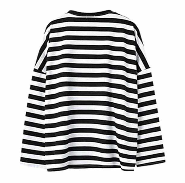 Y2K Black and White Striped Sweatshirt for Retro Summer Outfits