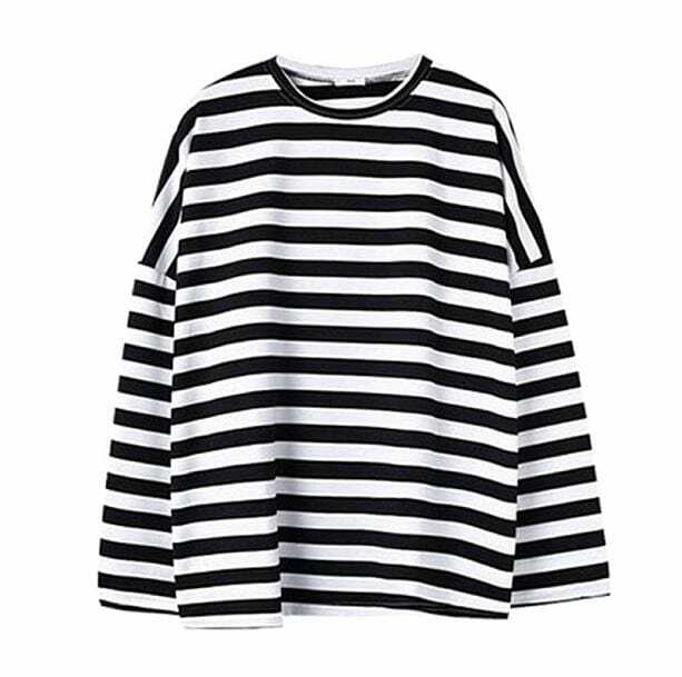 Y2K Black and White Striped Sweatshirt for Retro Summer Outfits