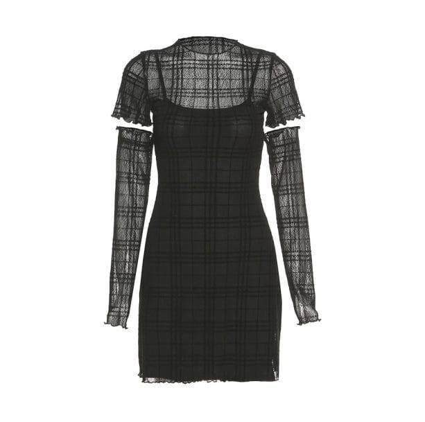 Y2K Black Plaid Mini Dress - Retro Grunge Summer Outfit for Trendy Women