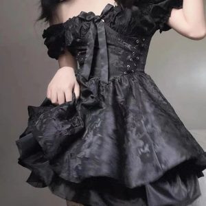 Y2K Black Princess Mini Dress - Retro Grunge Summer Party Outfit