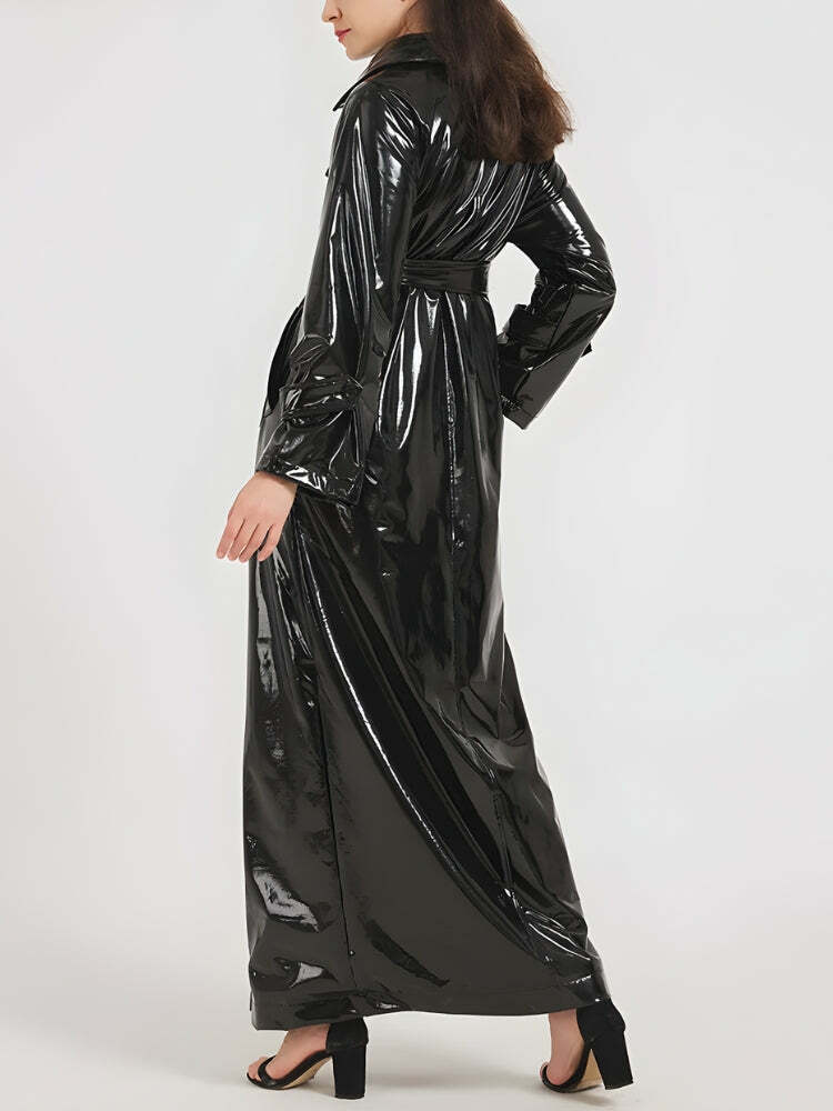 Y2K Black Trench Coat: Retro Grunge Style for Y2K Fashion Lovers