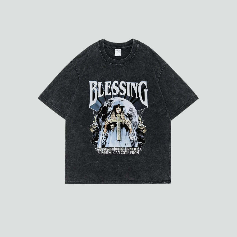 Y2K Blessing Tee: Retro 90s Grunge Top for Summer Outfits