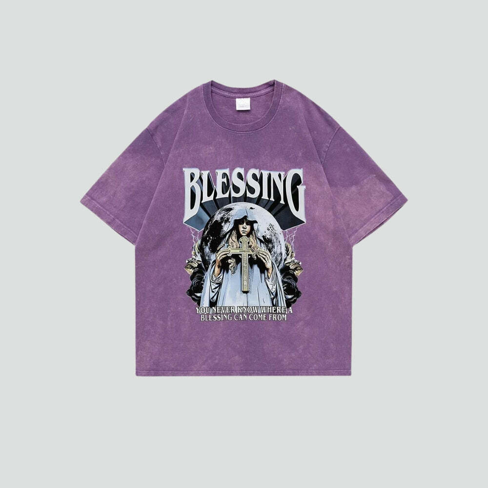 Y2K Blessing Tee: Retro 90s Grunge Top for Summer Outfits