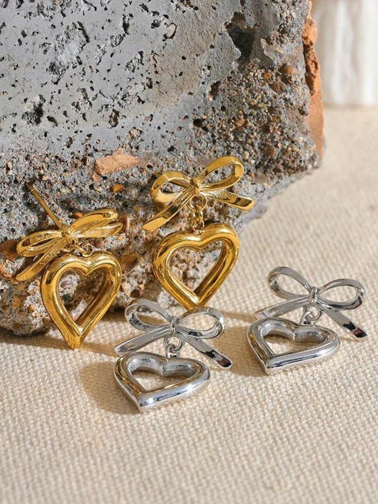 Y2K Bow & Heart Earrings - Retro 90s Grunge Accessories for Summer Outfits