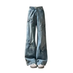 Y2K Bow Tie Jeans: Retro 90s Grunge Style for Trendy Summer Outfits