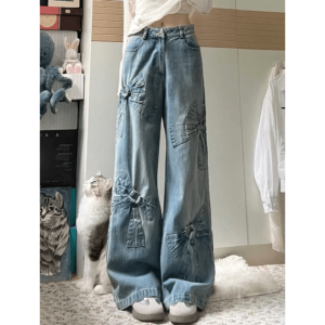 Y2K Bow Tie Jeans: Retro 90s Grunge Style for Trendy Summer Outfits