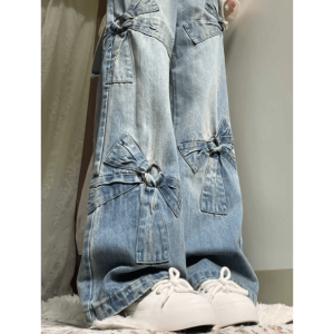 Y2K Bow Tie Jeans: Retro 90s Grunge Style for Trendy Summer Outfits