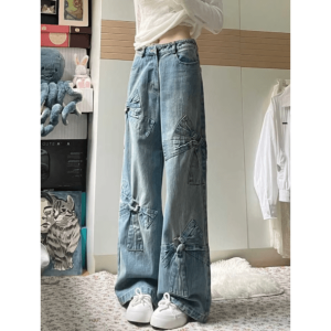 Y2K Bow Tie Jeans: Retro 90s Grunge Style for Trendy Summer Outfits