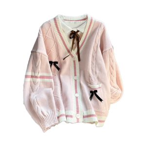 Y2K Bow Tie Kawaii Cardigan for Retro Summer Outfits and Grunge Style