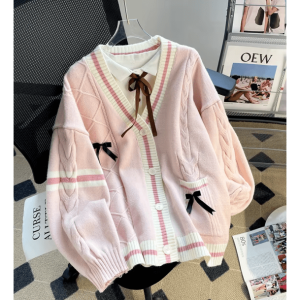 Y2K Bow Tie Kawaii Cardigan for Retro Summer Outfits and Grunge Style