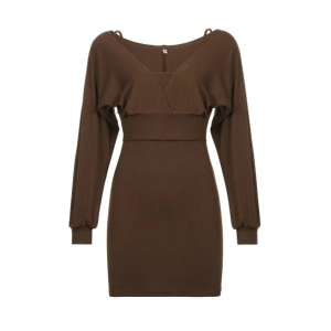 Y2K Brown Knitted Mini Dress - Trendy Summer Outfit for Retro Vibes